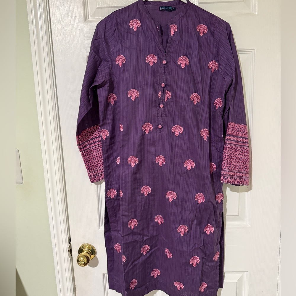 Purple Kurta with Pink Embroidery